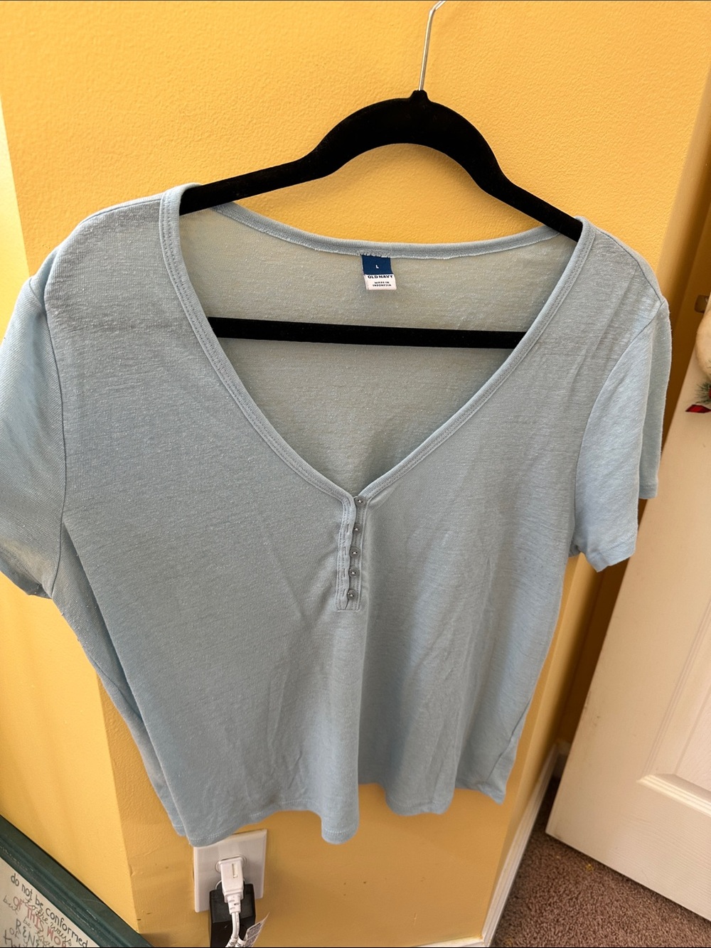 Old Navy Pale Blue V-Neck Short Sleeve Button Tee